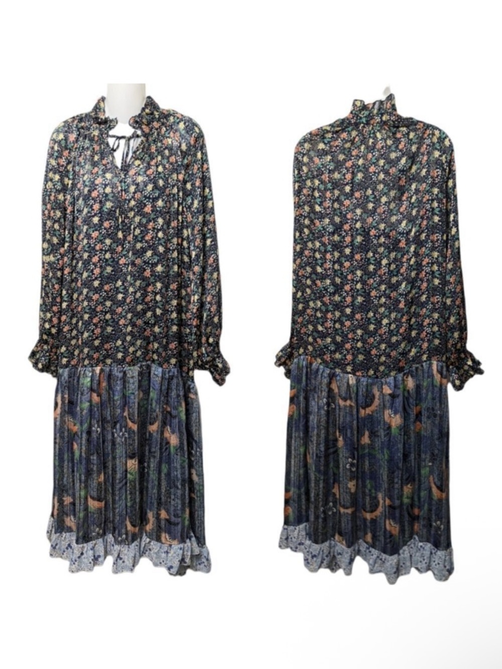 NWT CODE x MODE Floral Prairie Drop Waist Modest Maxi Dress L